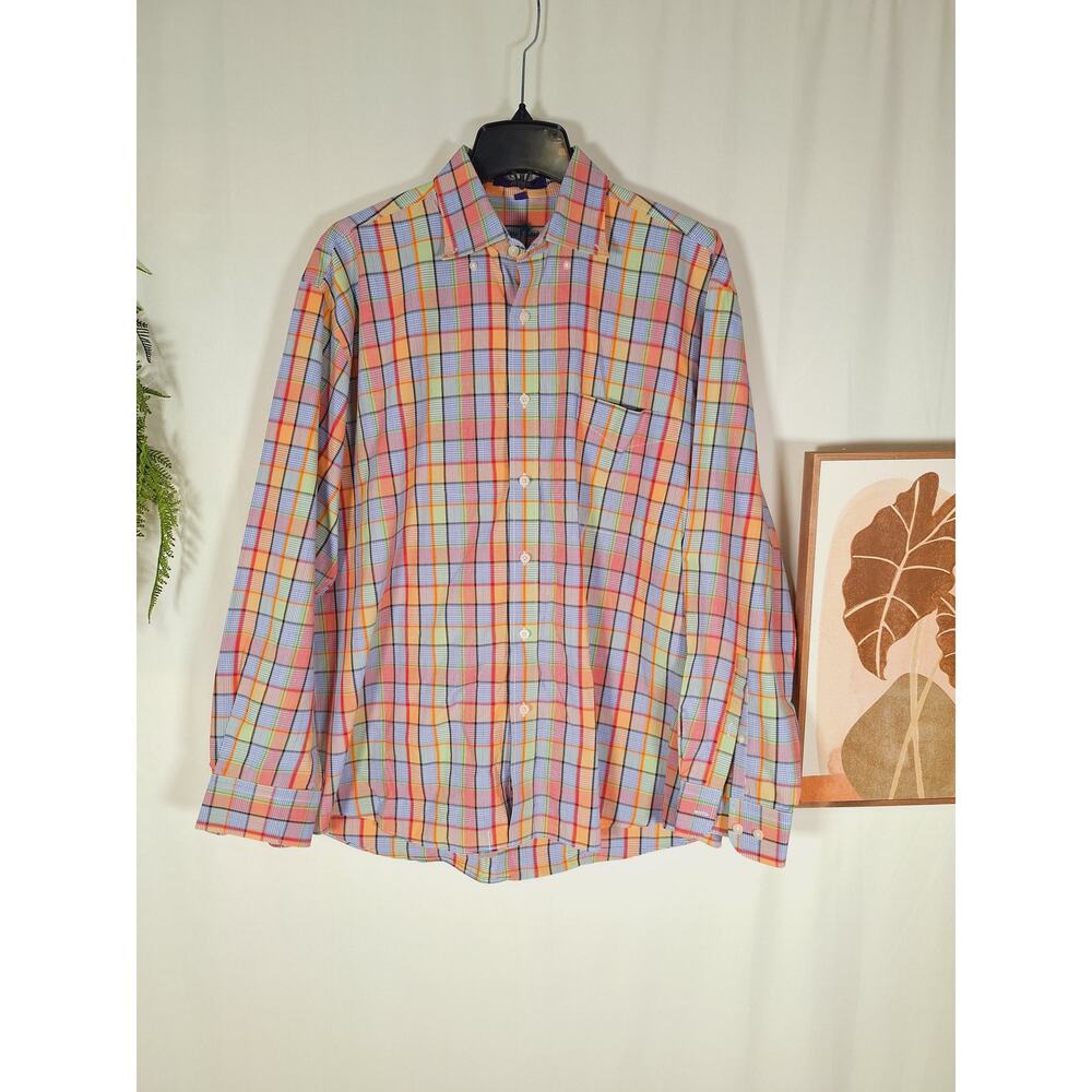 Alan Flusser Men's Multi-Colored Checkered Button-Down Shirt Large